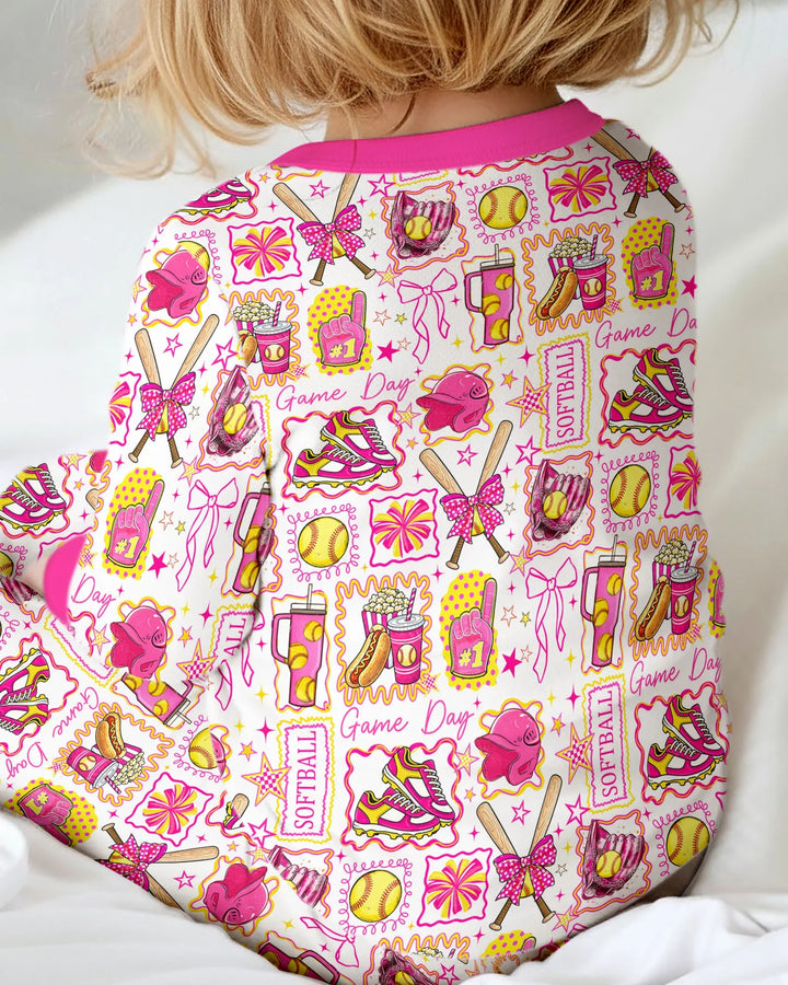 Pink Softball Game Day Bamboo Two Piece Long Sleeve Pajama Set