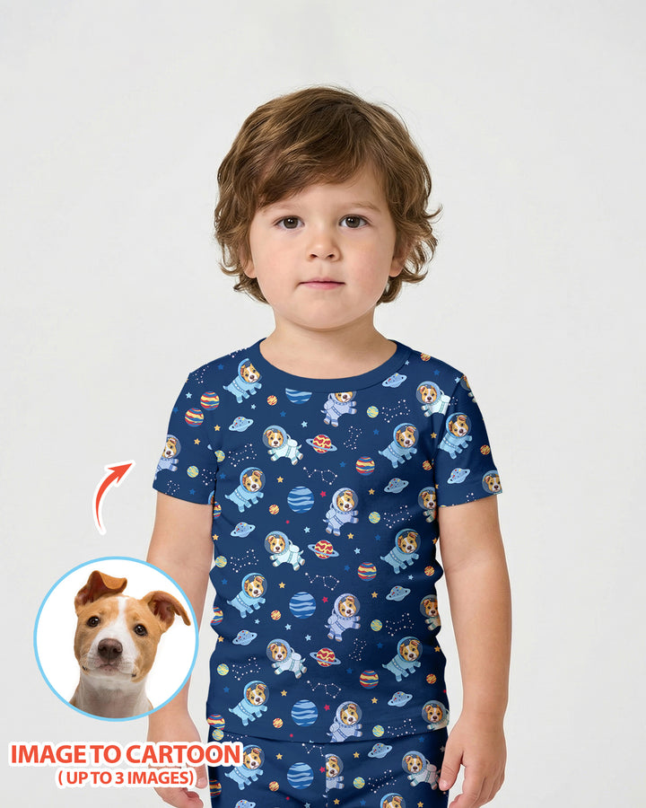 Astronaut Custom Pet Image Family Matching Bamboo Two Piece Short Sleeve Shorts Pajama Set