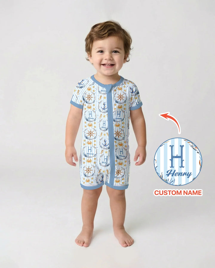 Bon Voyage - Pijama corto de bambú con cremallera y nombre personalizado