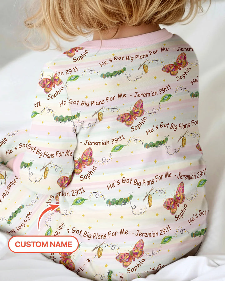 Custom Name He's Got Big Plans For Me  Bamboo Two Piece Long Sleeve Pajama Set