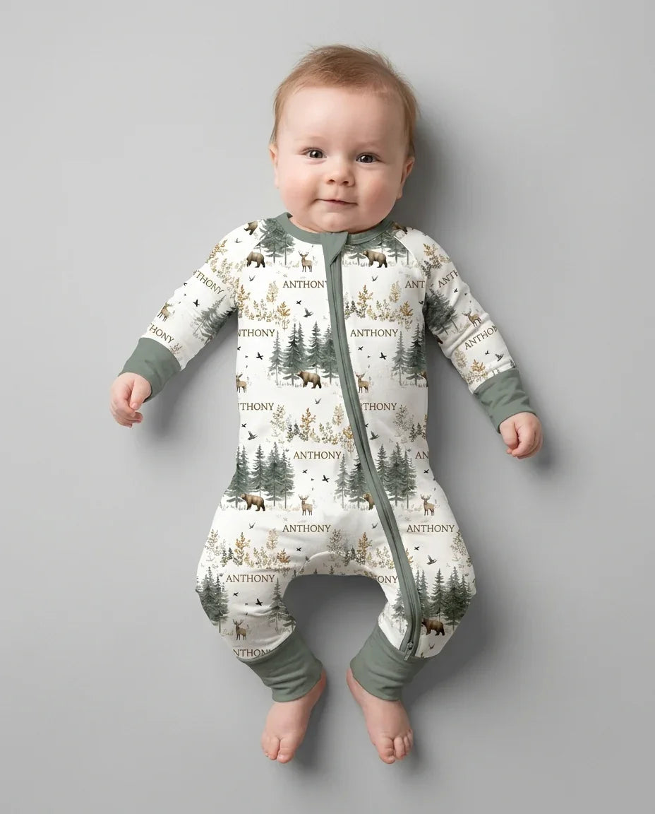 Custom Name Forest Bear Deer Bamboo Convertible Zippy