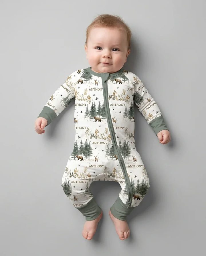 Custom Name Forest Bear Deer Bamboo Convertible Zippy