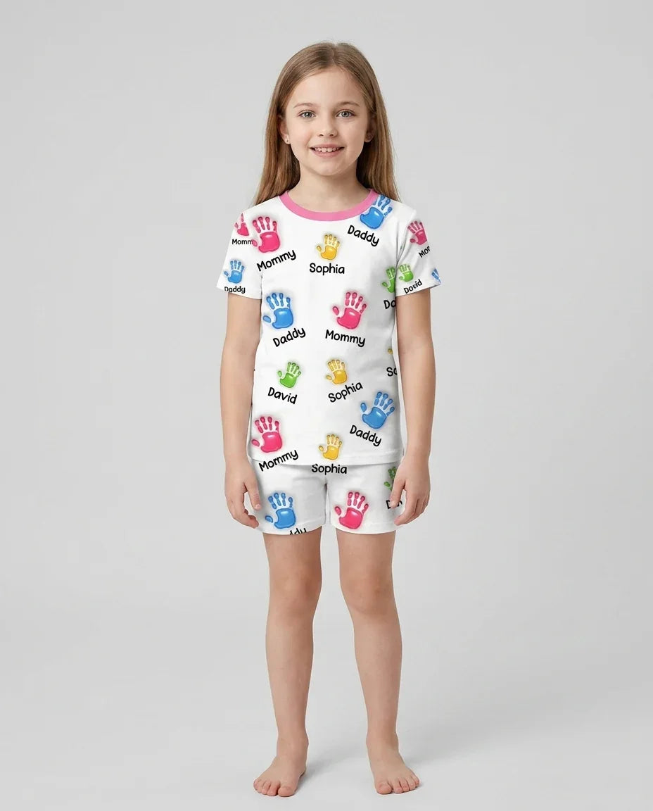 First Mother Day - Handprints Bamboo Two Piece Short Sleeve Shorts Pajama Set