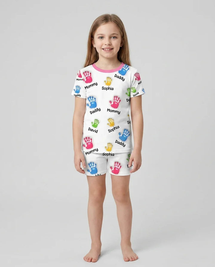 First Mother Day - Handprints Bamboo Two Piece Short Sleeve Shorts Pajama Set