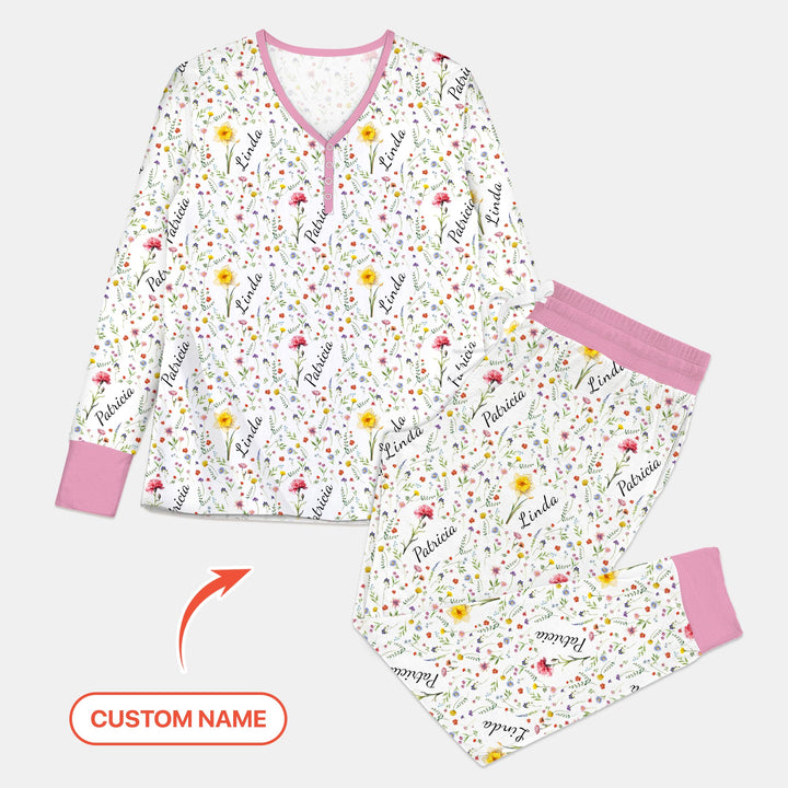 Birth Flower Custom Name Family Daughter Sister Women Pajama Set