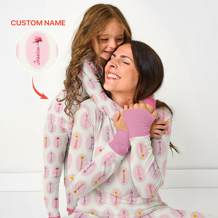 God Says I Am Birthmonth Flowers Custom Name Two Piece Long Sleeve Pajama Set