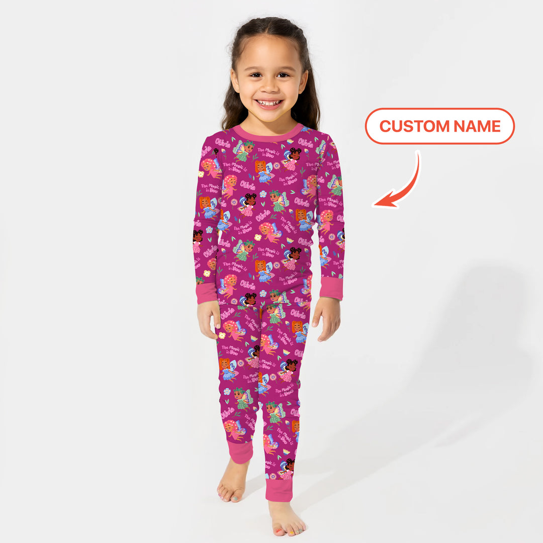 Custom Name Little Garden Fairy Two Piece Long Sleeve Pajama Set