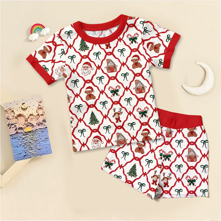 Vintage Christmas Two Piece Short Sleeve Shorts Pajama Set