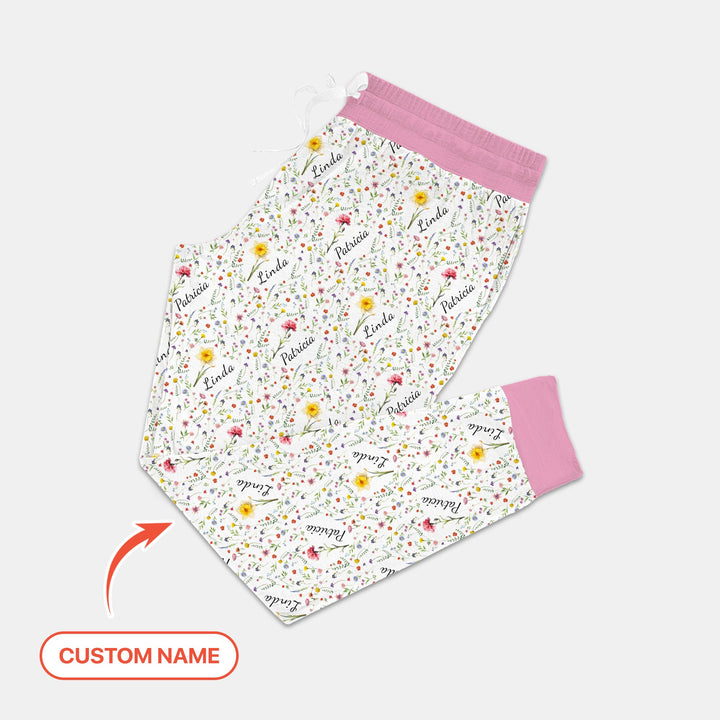 Birth Flower Custom Name Family Daughter Sister Women Pajama Set