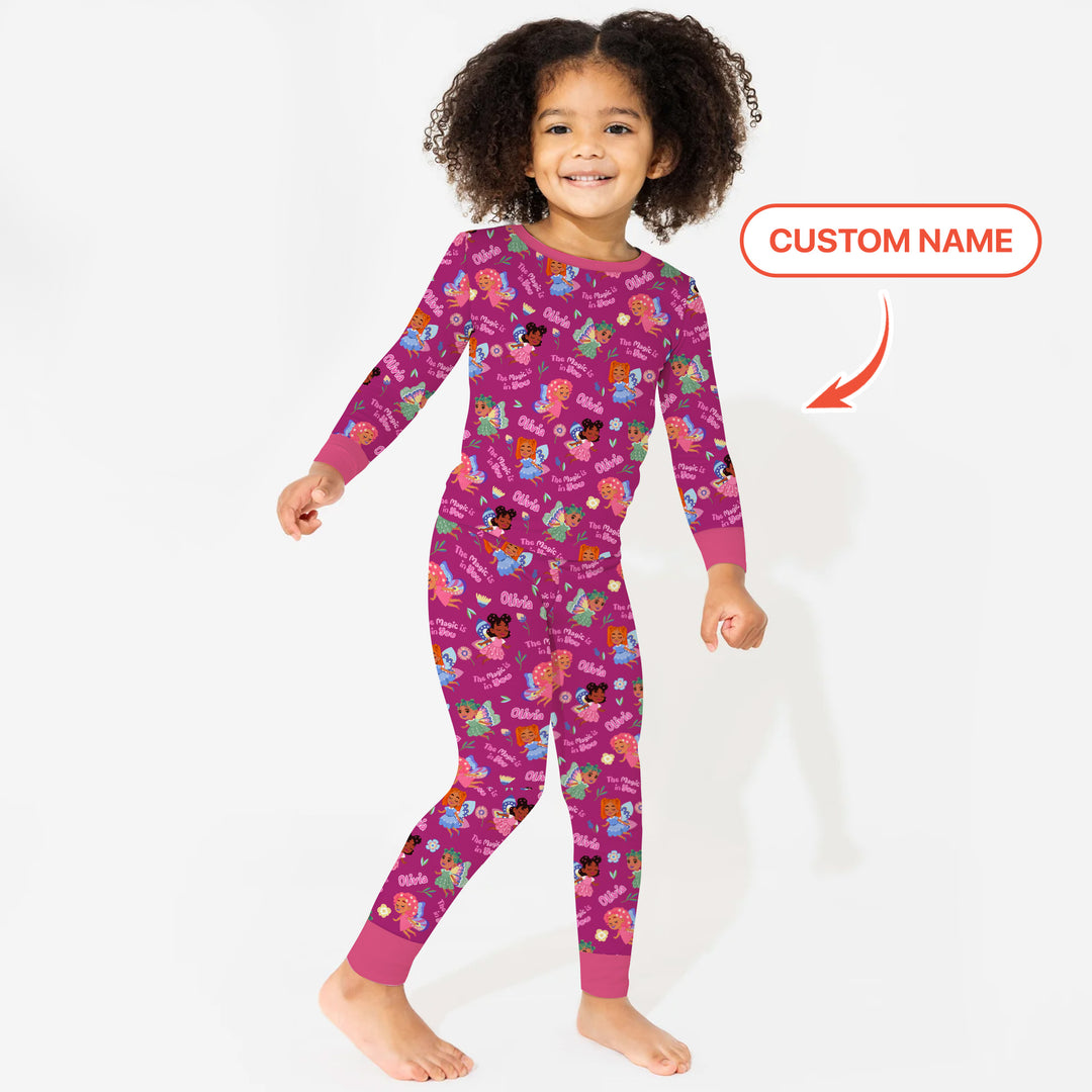 Custom Name Little Garden Fairy Two Piece Long Sleeve Pajama Set