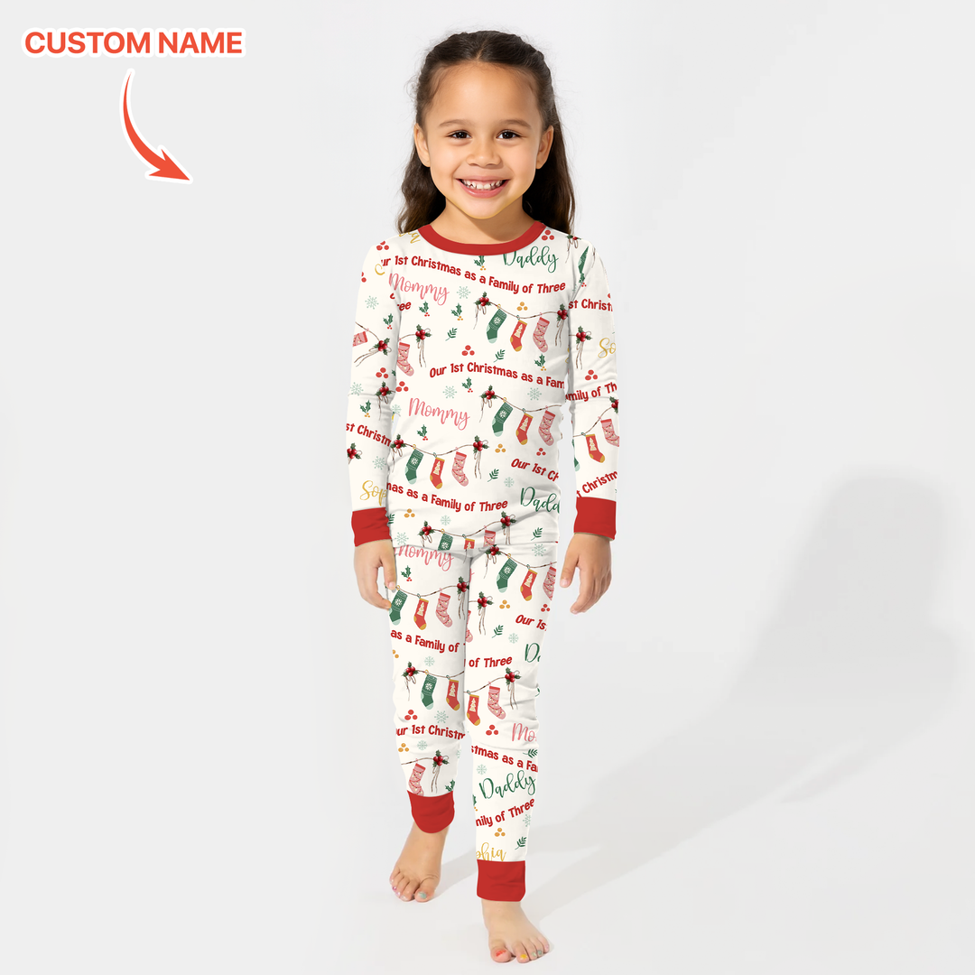 Custom Name Family Christmas Stockings Two Piece Long Sleeve Pajama Set