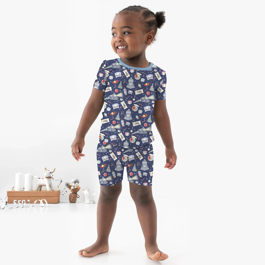 Christmas Train Two Piece Short Sleeve Shorts Pajama Set