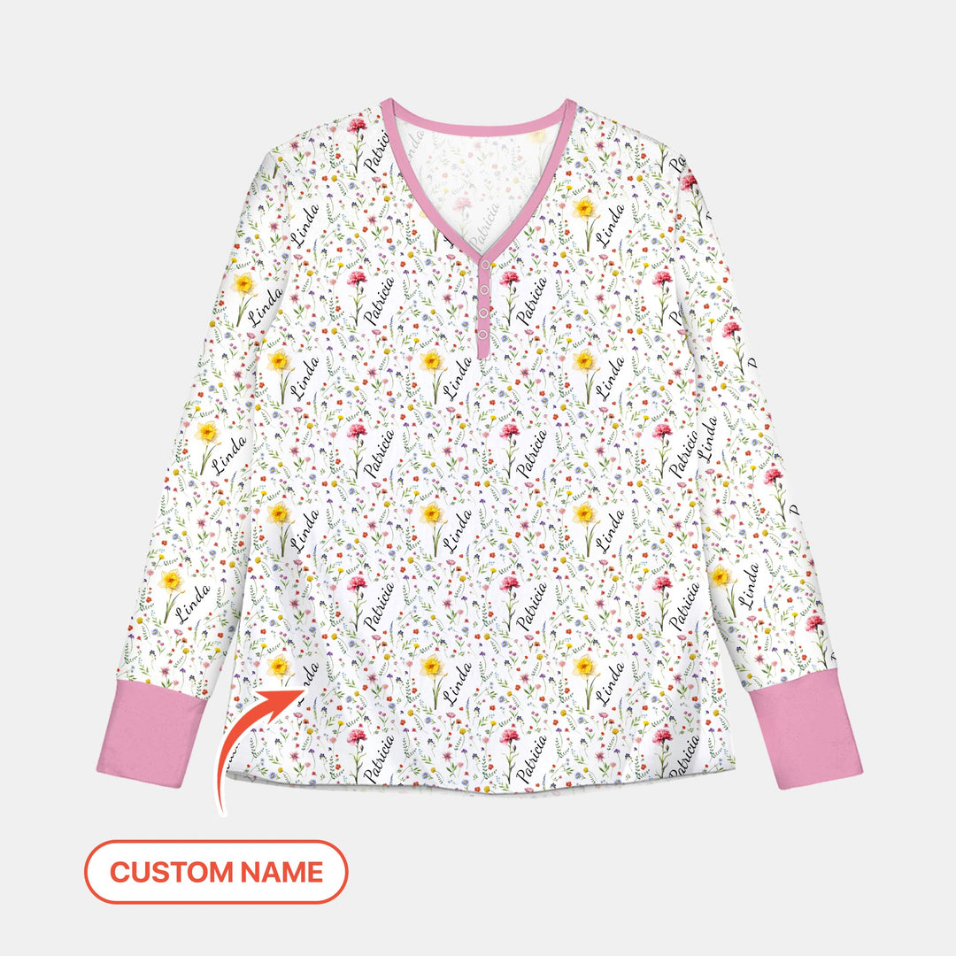 Birth Flower Custom Name Family Daughter Sister Women Pajama Set