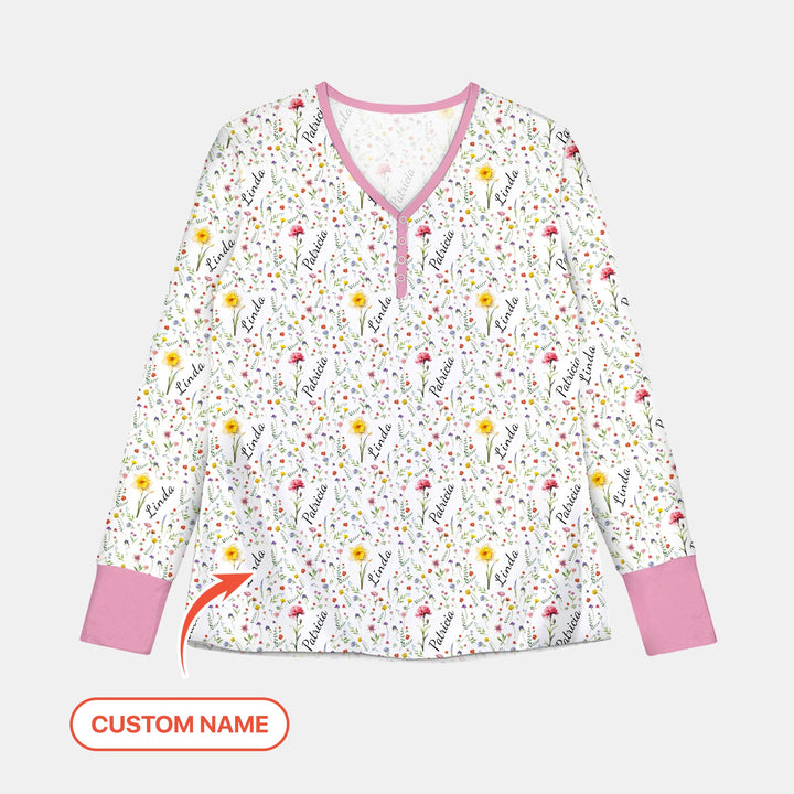 Birth Flower Custom Name Family Daughter Sister Women Pajama Set