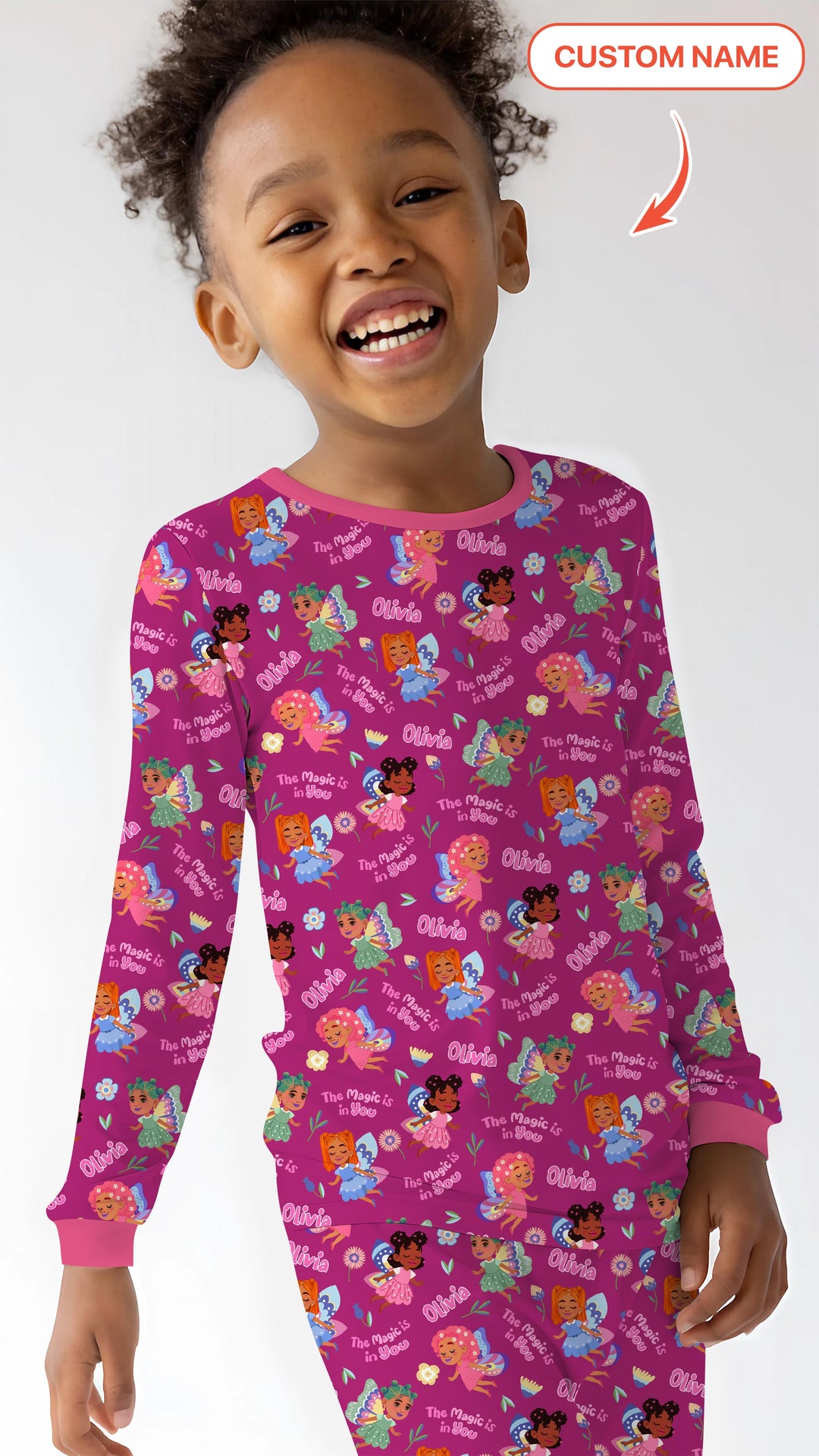 Custom Name Little Garden Fairy Two Piece Long Sleeve Pajama Set