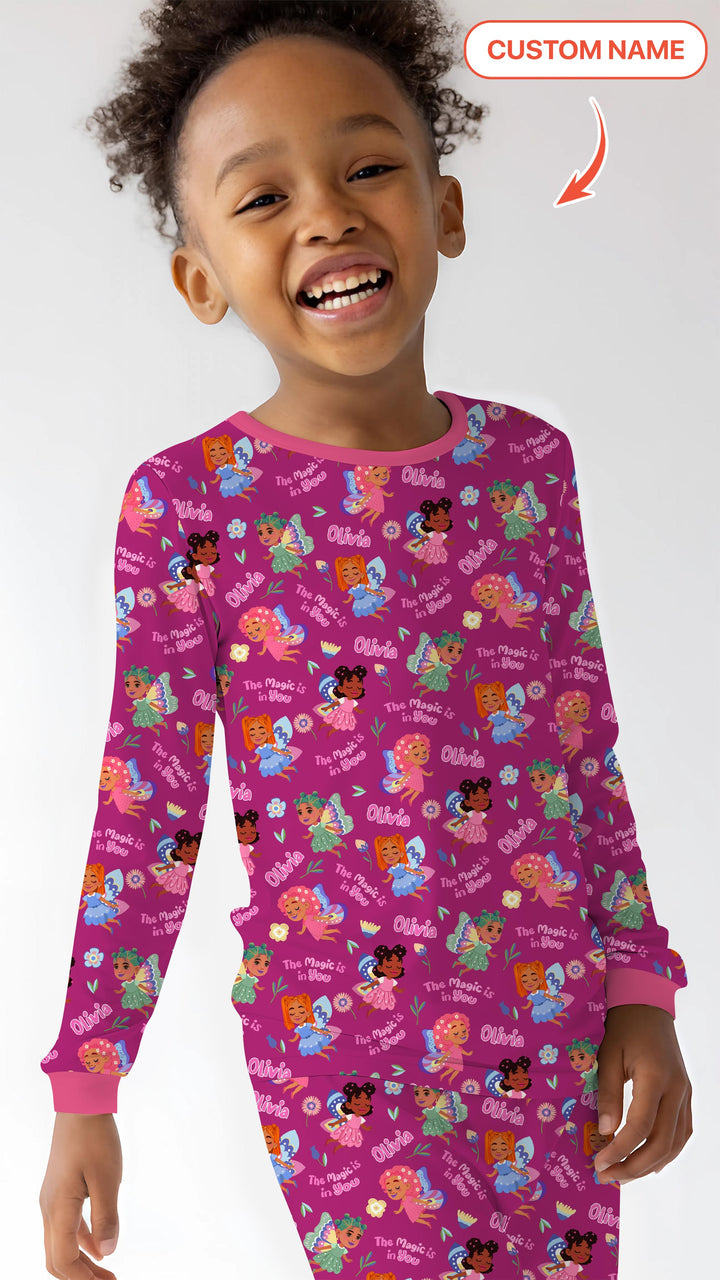 Custom Name Little Garden Fairy Two Piece Long Sleeve Pajama Set