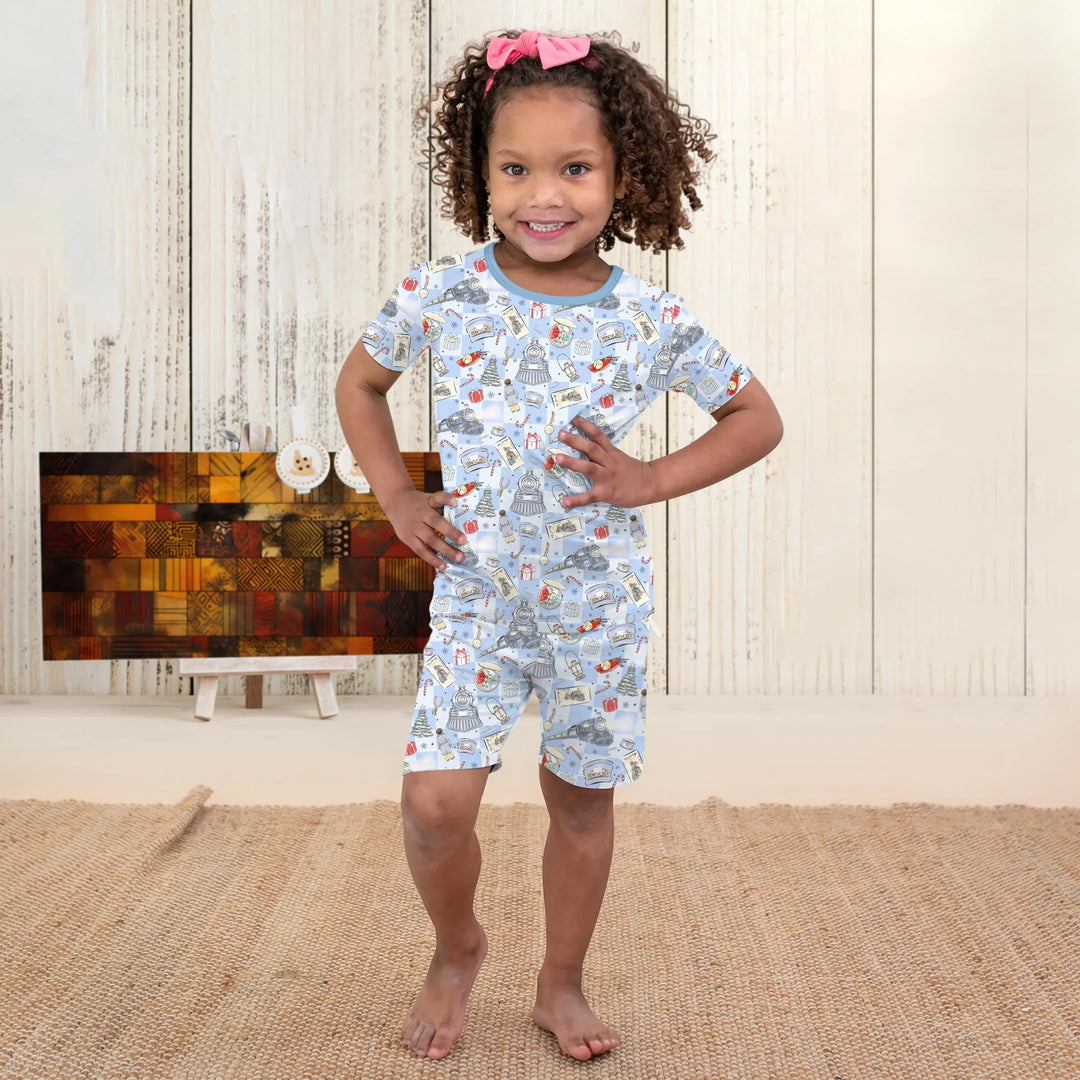 Christmas Train Two Piece Short Sleeve Shorts Pajama Set