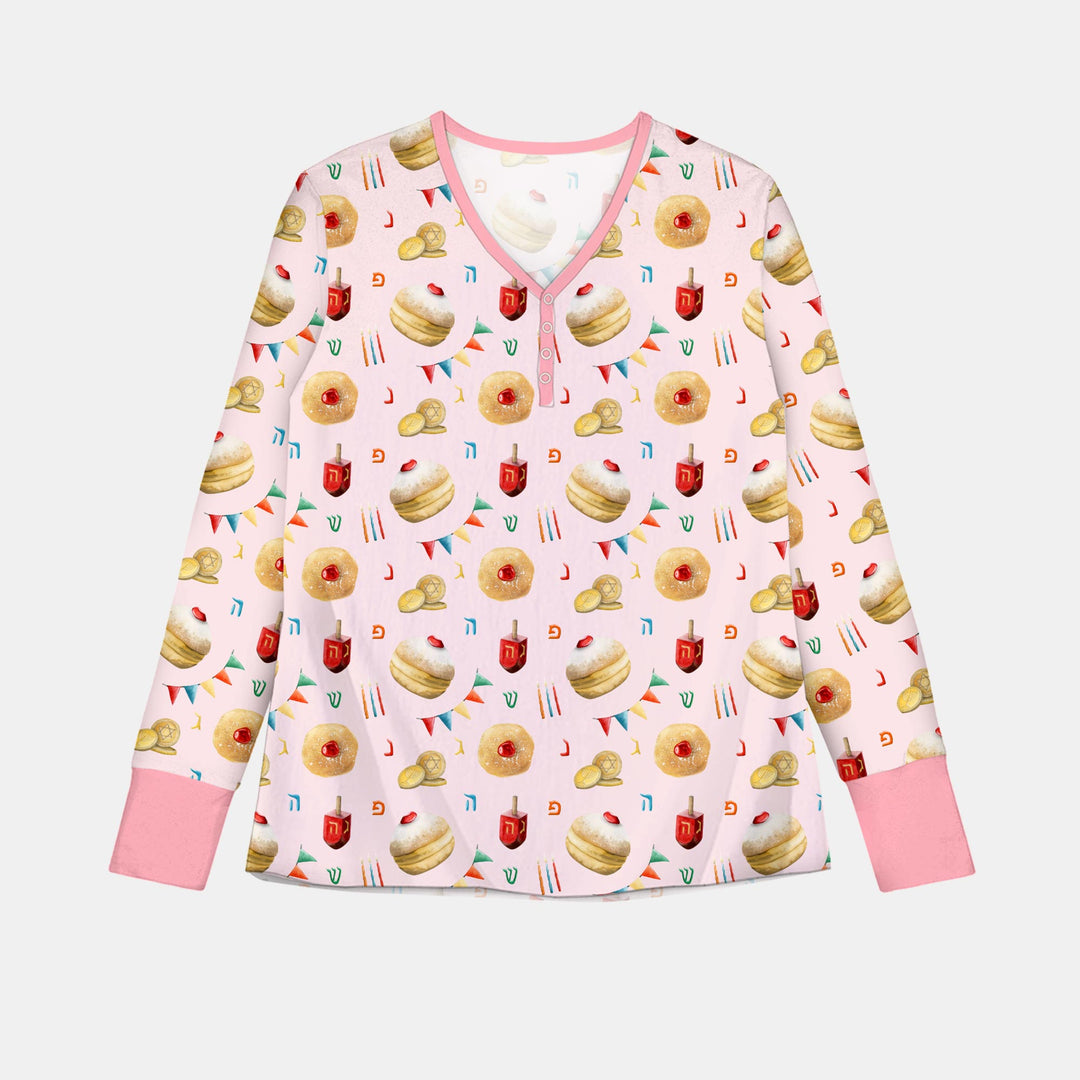 Hanukkah Donuts Women Pajama Set , Hanukkah Donuts Women Pajama Set - Only Shirt / S / Pink