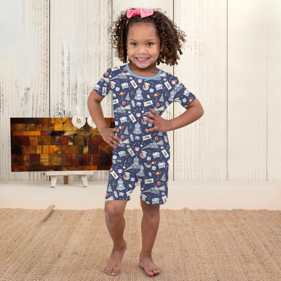 Christmas Train Two Piece Short Sleeve Shorts Pajama Set
