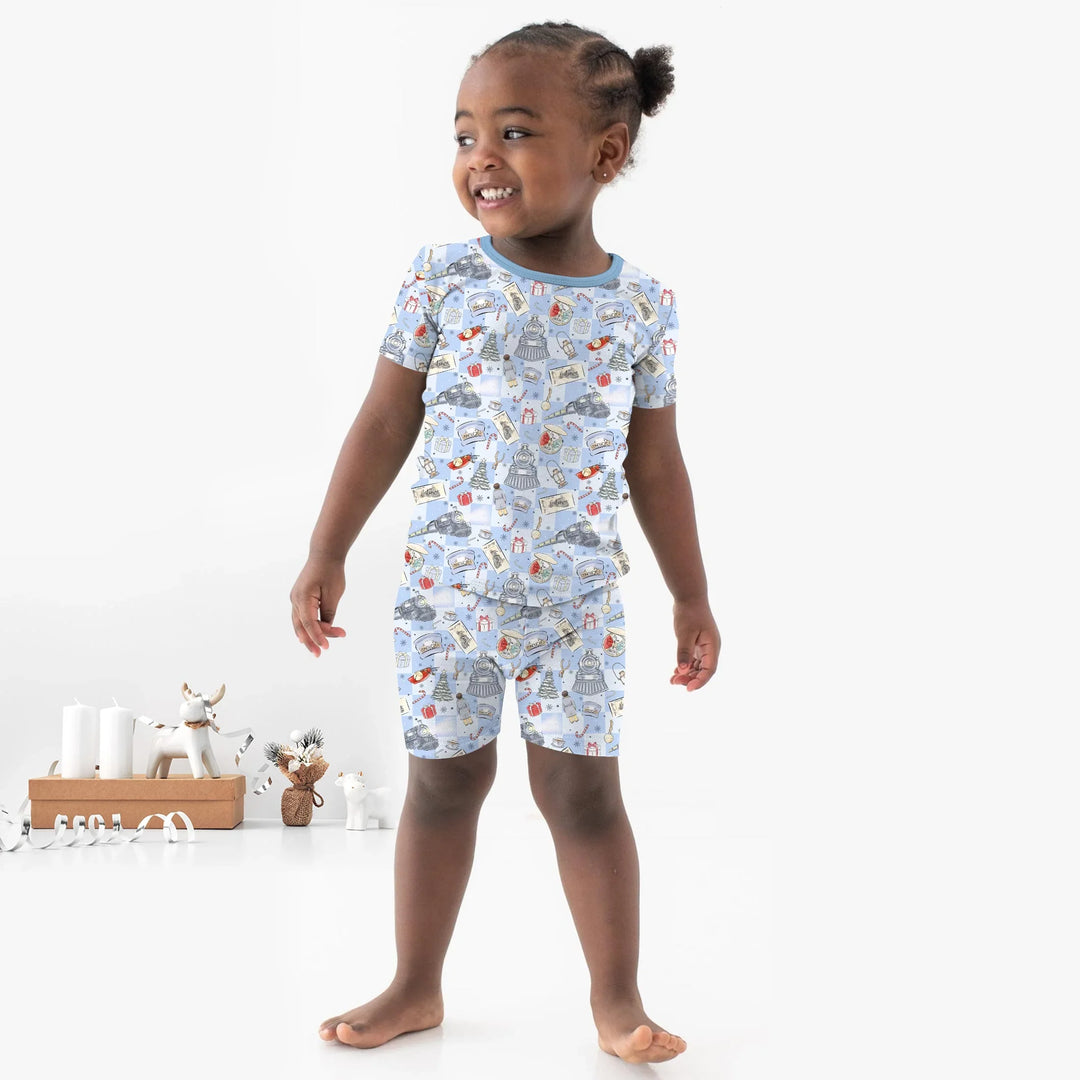 Christmas Train Two Piece Short Sleeve Shorts Pajama Set
