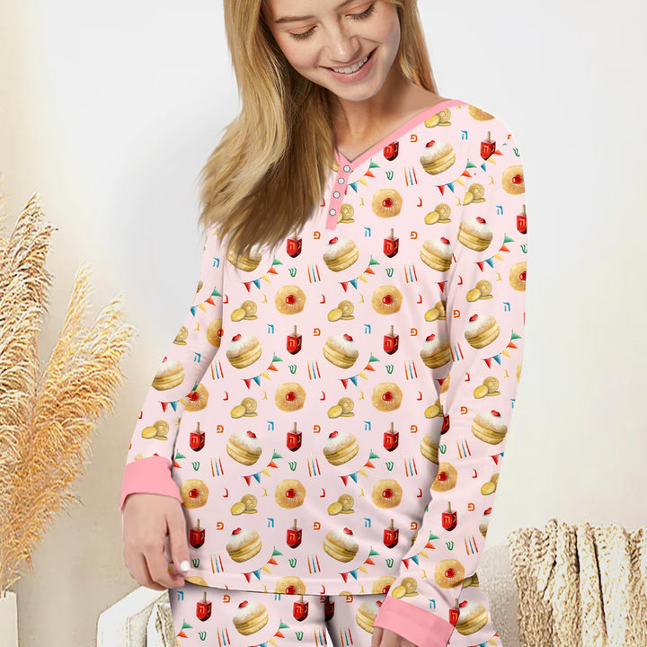 Hanukkah Donuts Women Pajama Set , Hanukkah Donuts Women Pajama Set - Only Shirt / S / Pink