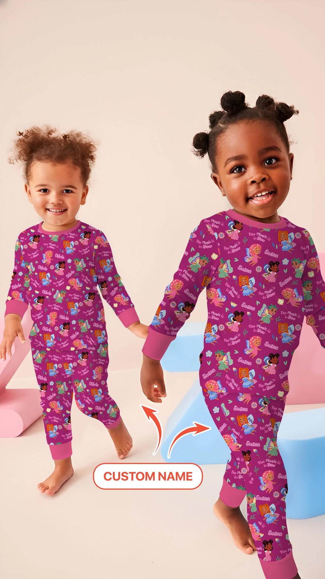 Custom Name Little Garden Fairy Two Piece Long Sleeve Pajama Set