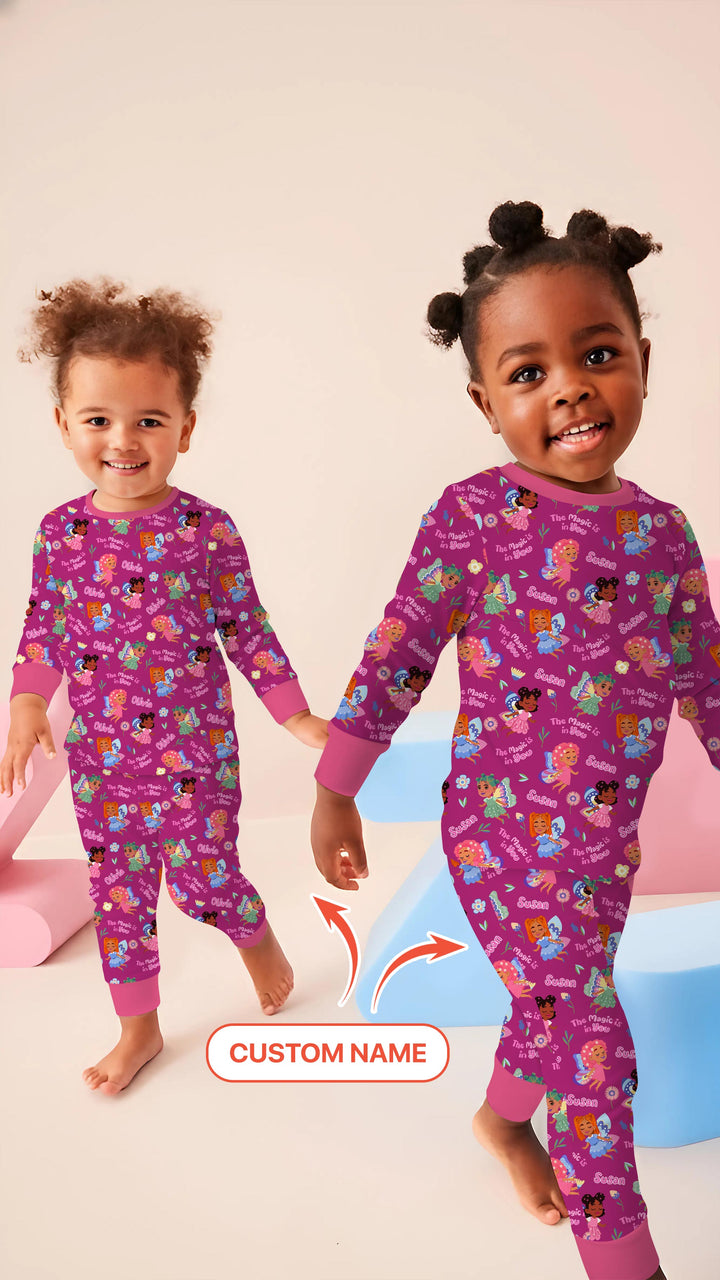 Custom Name Little Garden Fairy Two Piece Long Sleeve Pajama Set
