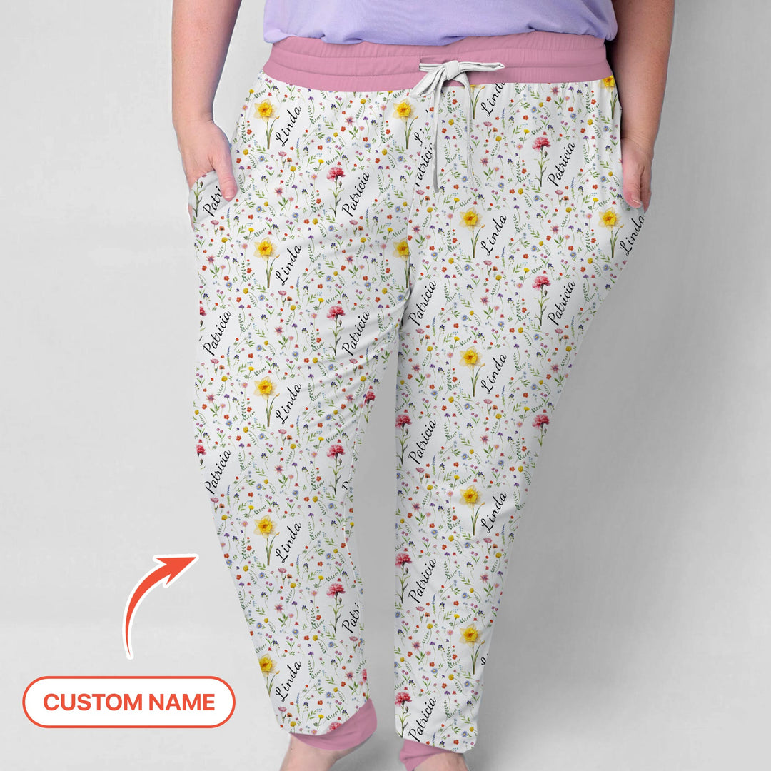 Birth Flower Custom Name Family Daughter Sister Women Pajama Set