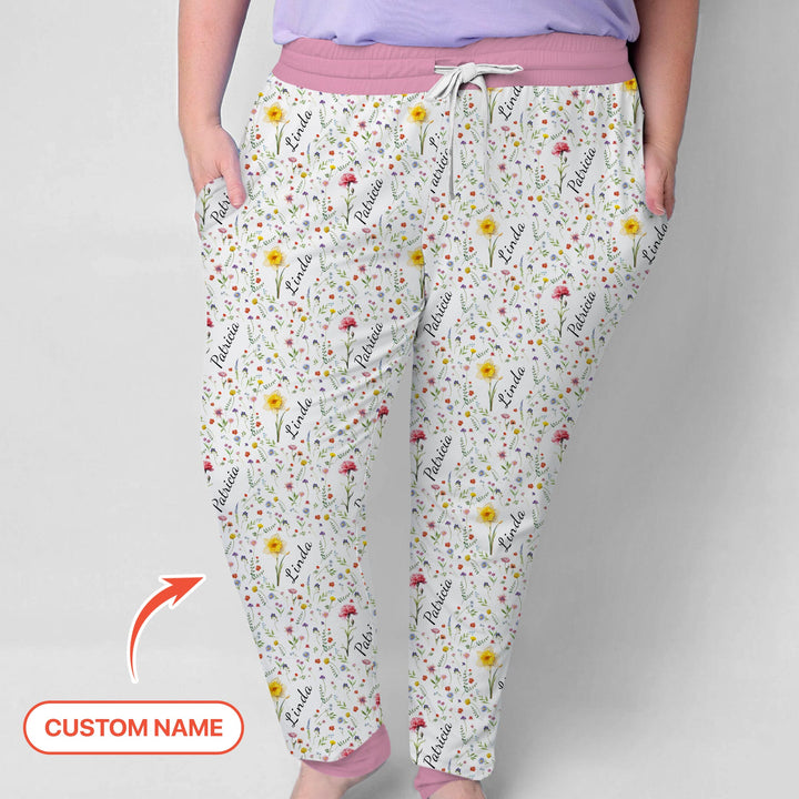 Birth Flower Custom Name Family Daughter Sister Women Pajama Set