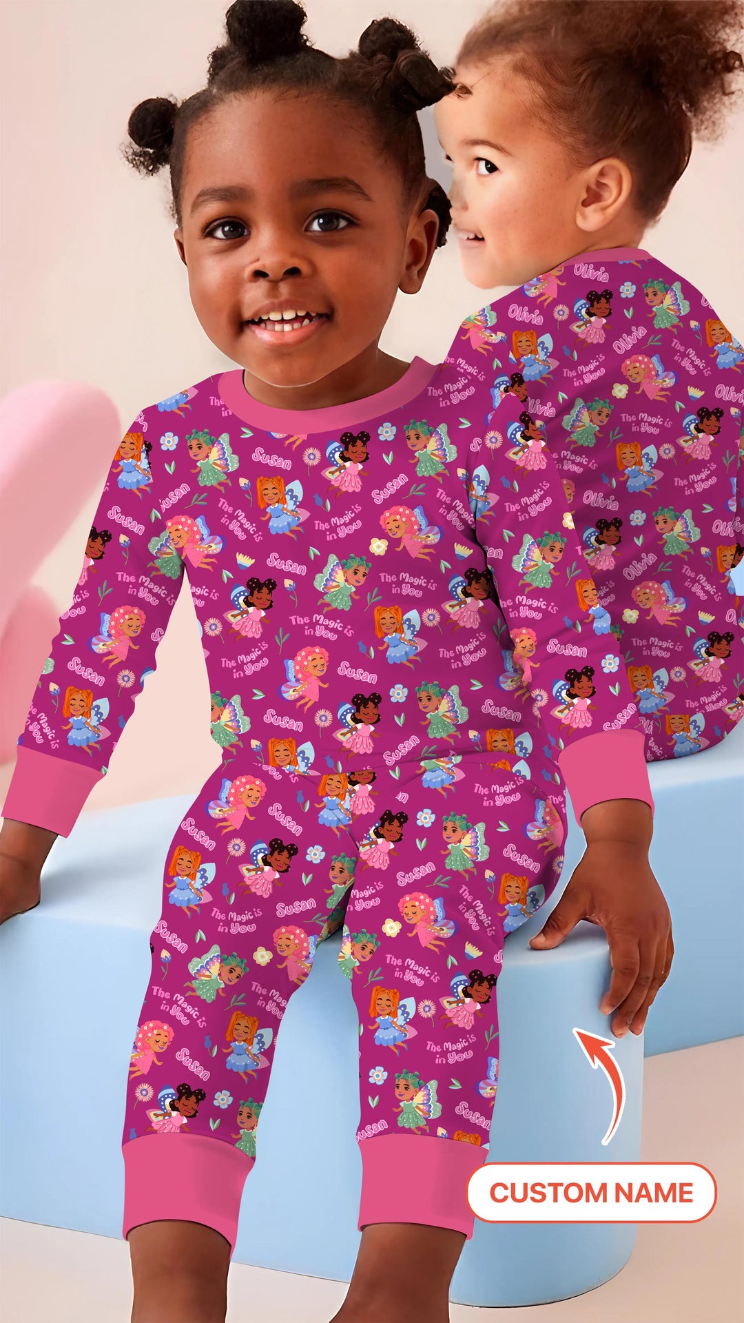 Custom Name Little Garden Fairy Two Piece Long Sleeve Pajama Set