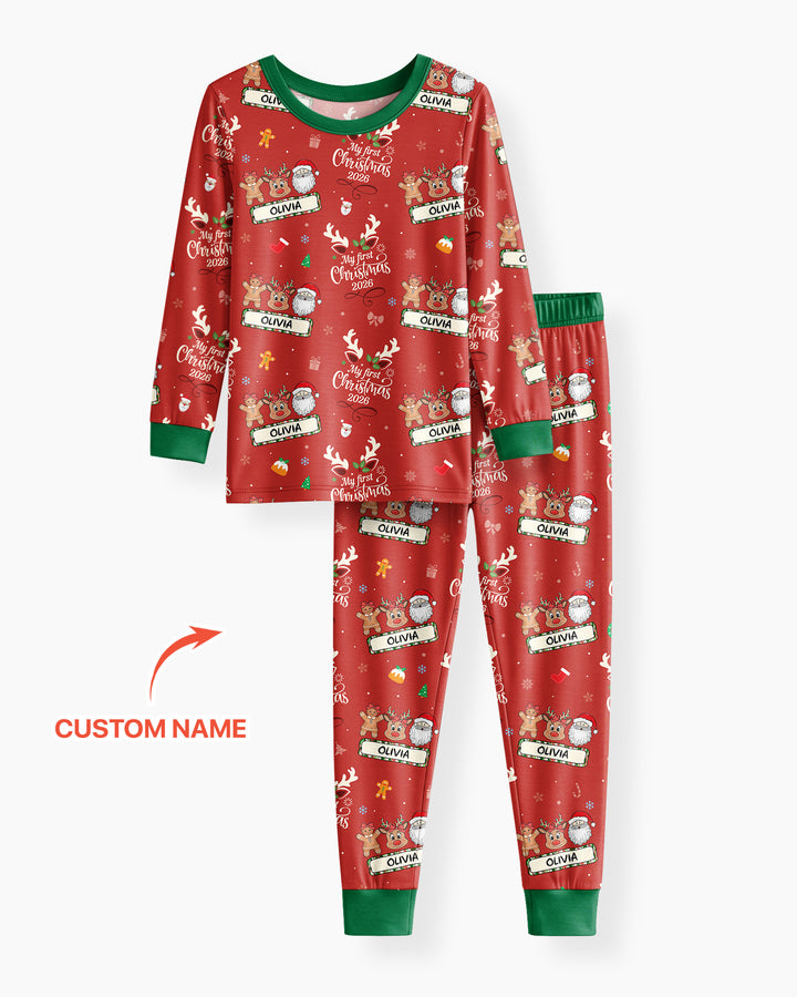 Custom Name Merry Christmas My Deer 2026 Bamboo Two Piece Long Sleeve Pajama Set