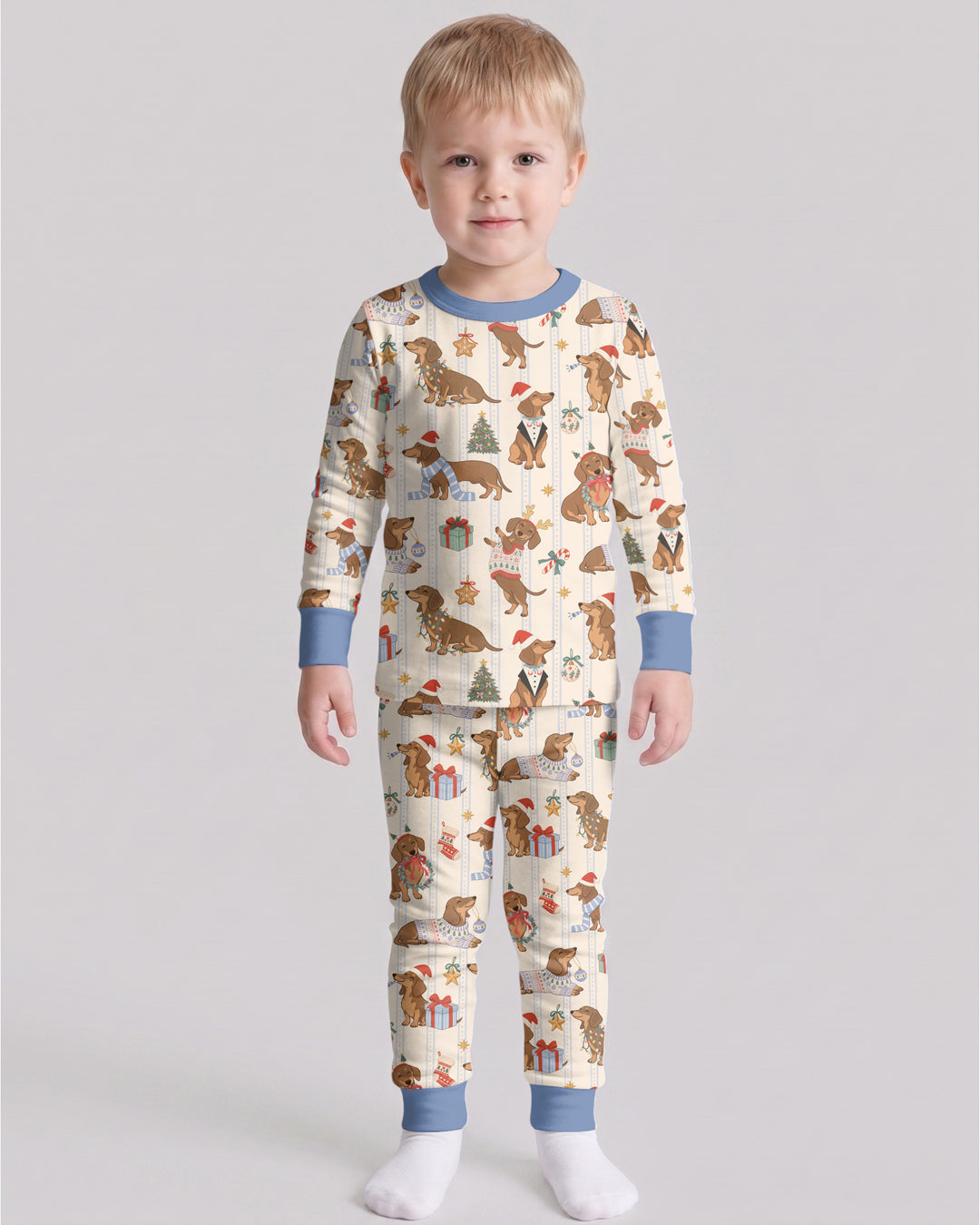 Christmas Dachshund Cute Vintage Bamboo Two Piece Long Sleeve Pajama Set