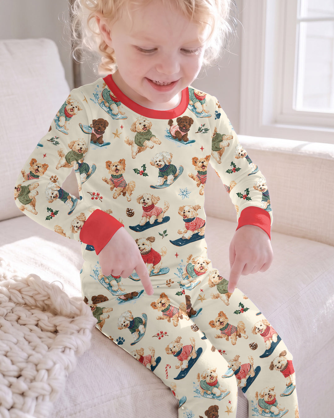 Snowboarding Dogs Bamboo Two Piece Long Sleeve Pajama Set