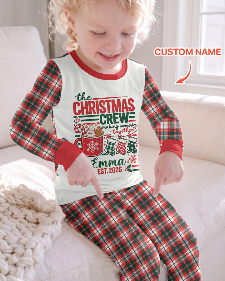The Christmas Crew Custom Name Bamboo Two Piece Long Sleeve Pajama Set