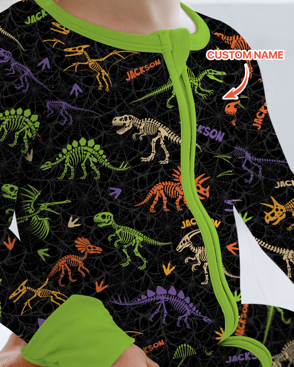 Dinosaur Skeleton Halloween Custom Name - Personalized Bamboo Convertible Zippy