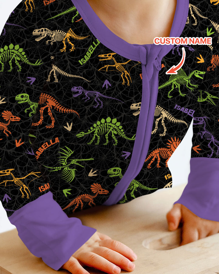 Dinosaur Skeleton Halloween Custom Name - Personalized Bamboo Convertible Zippy