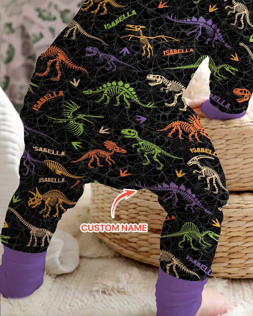 Dinosaur Skeleton Halloween Custom Name - Personalized Bamboo Convertible Zippy