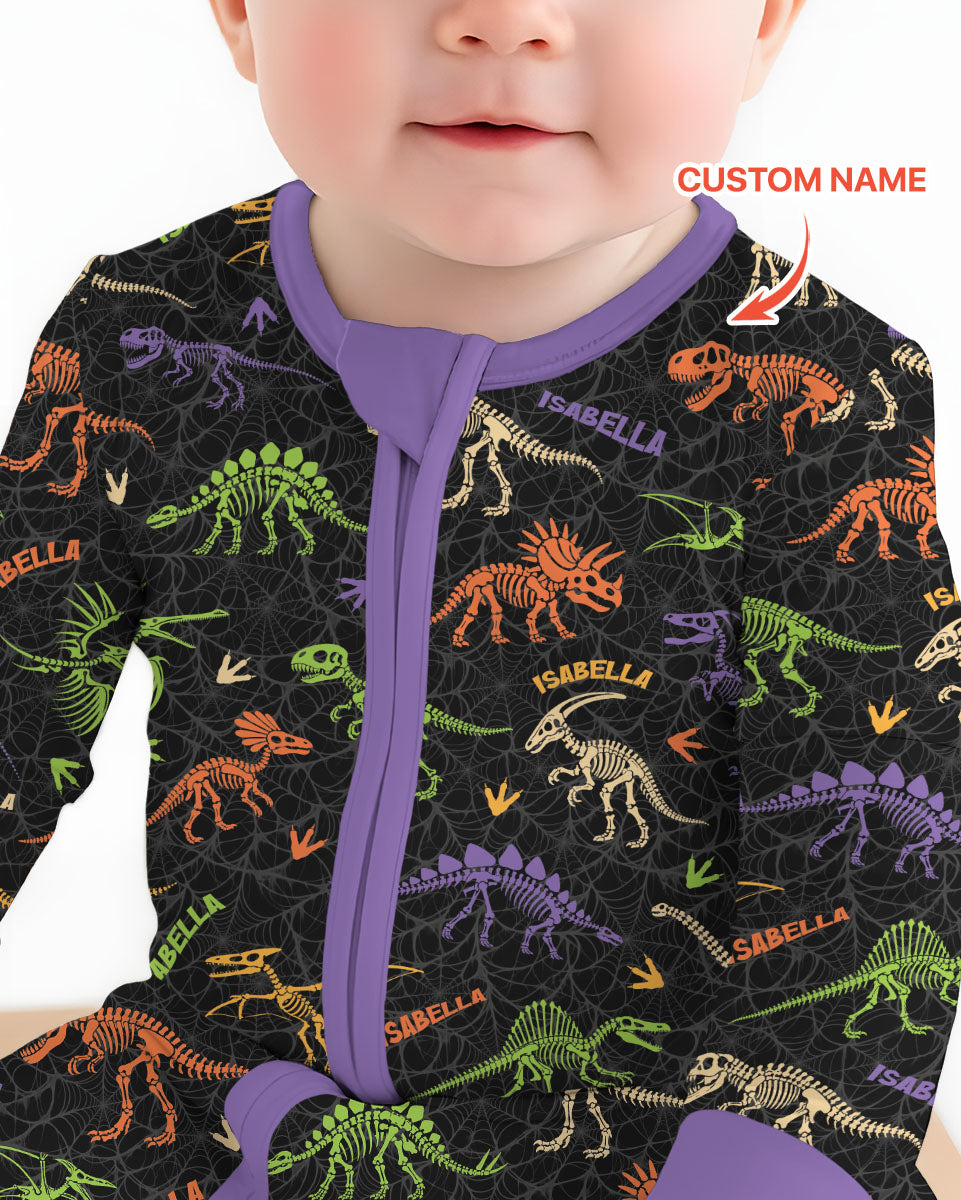Dinosaur Skeleton Halloween Custom Name - Personalized Bamboo Convertible Zippy
