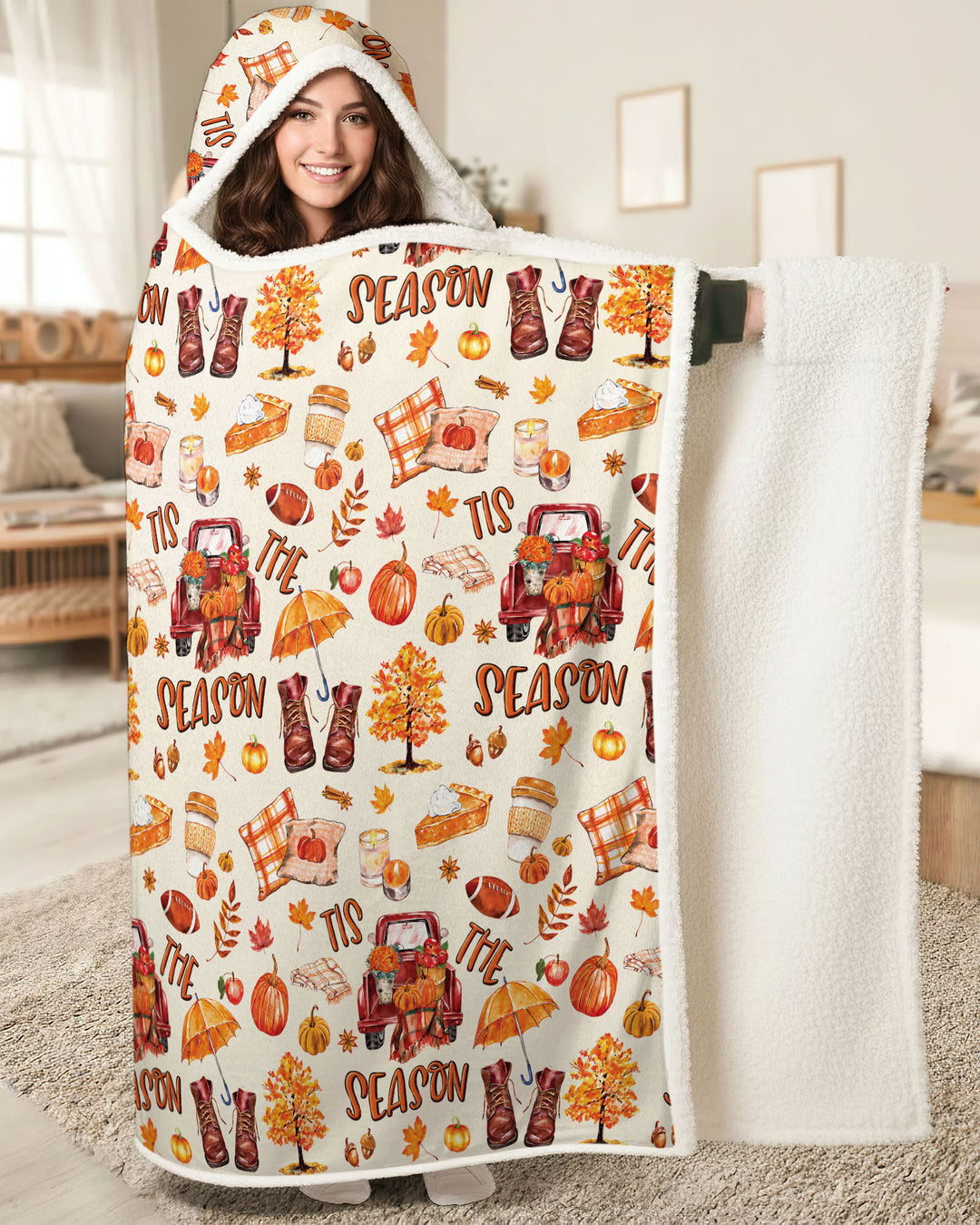 Fall Tis the Season Bamboo Wearable Hooded Blanket
