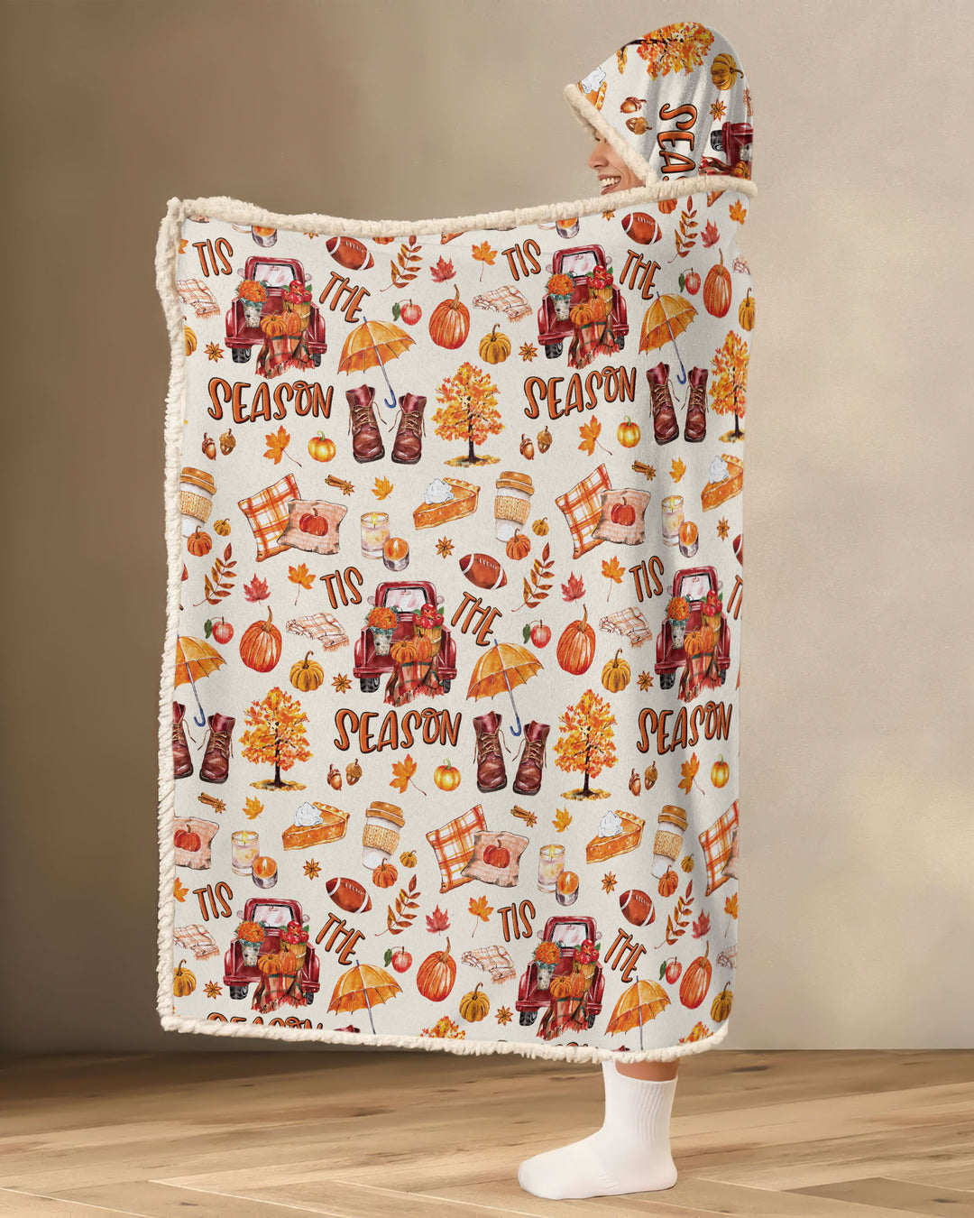 Fall Tis the Season Bamboo Wearable Hooded Blanket