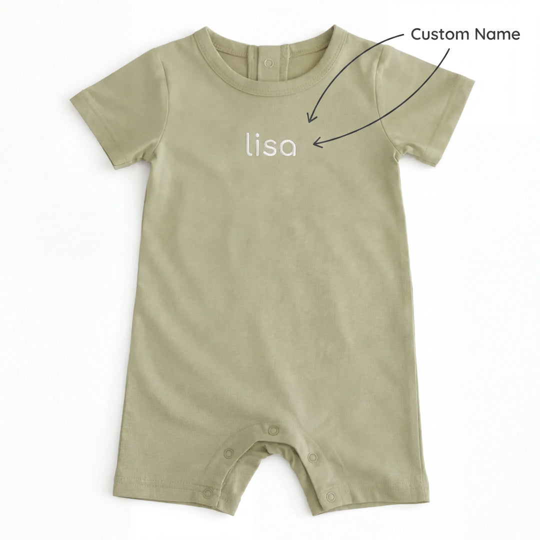 Custom Name Bamboo Short Sleeve Snap Romper