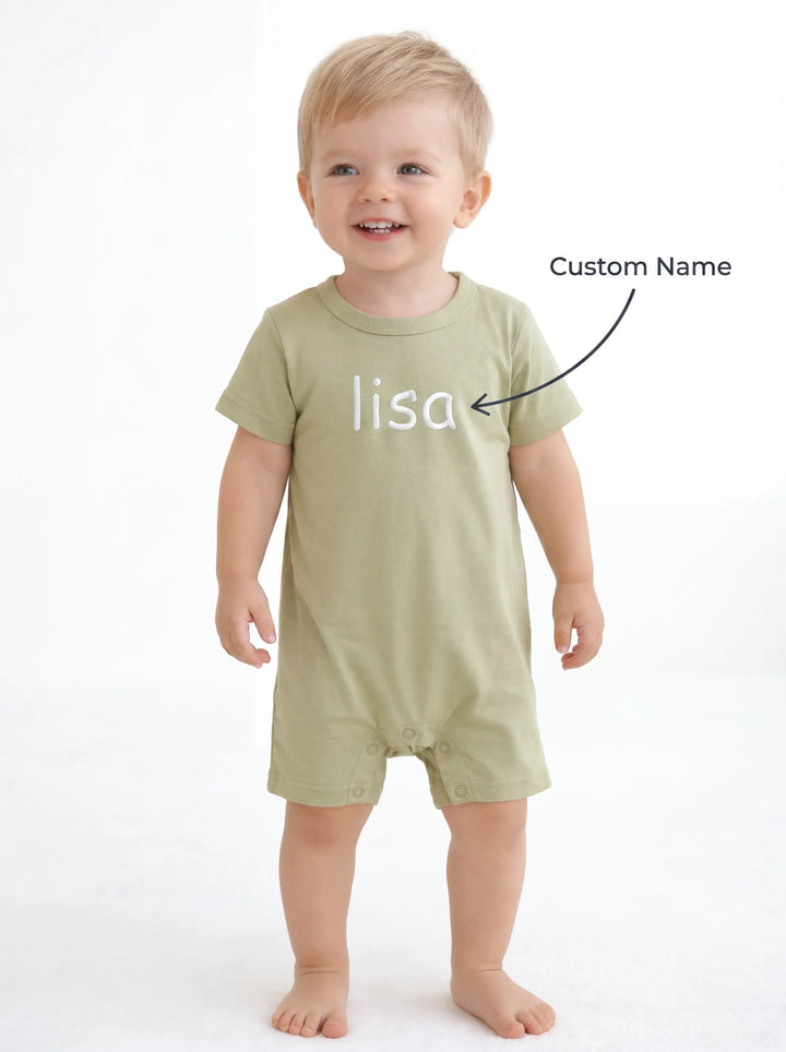 Custom Name Bamboo Short Sleeve Snap Romper