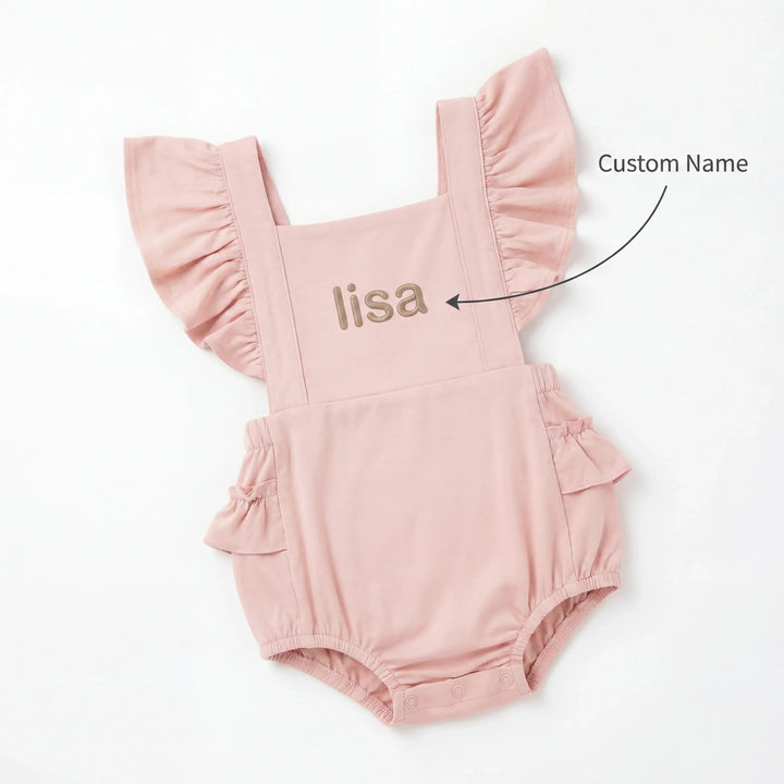 Custom Name Bamboo Cross Back Ruffle Bubble Romper