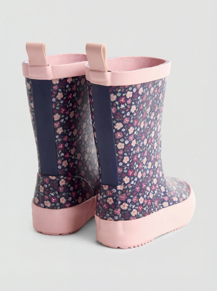 Botas de agua florales azul marino