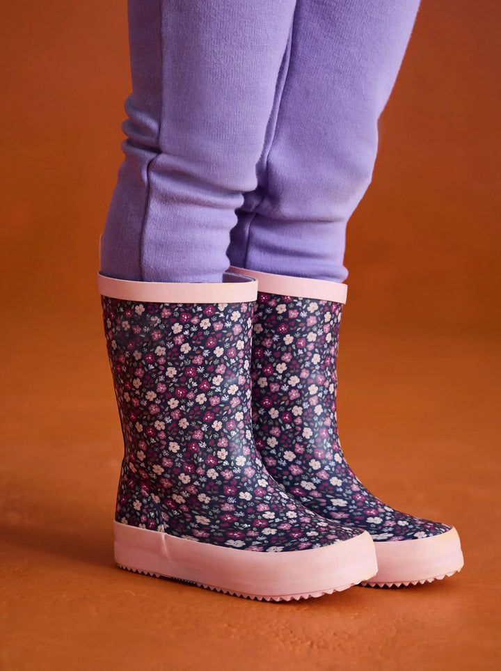 Botas de agua florales azul marino