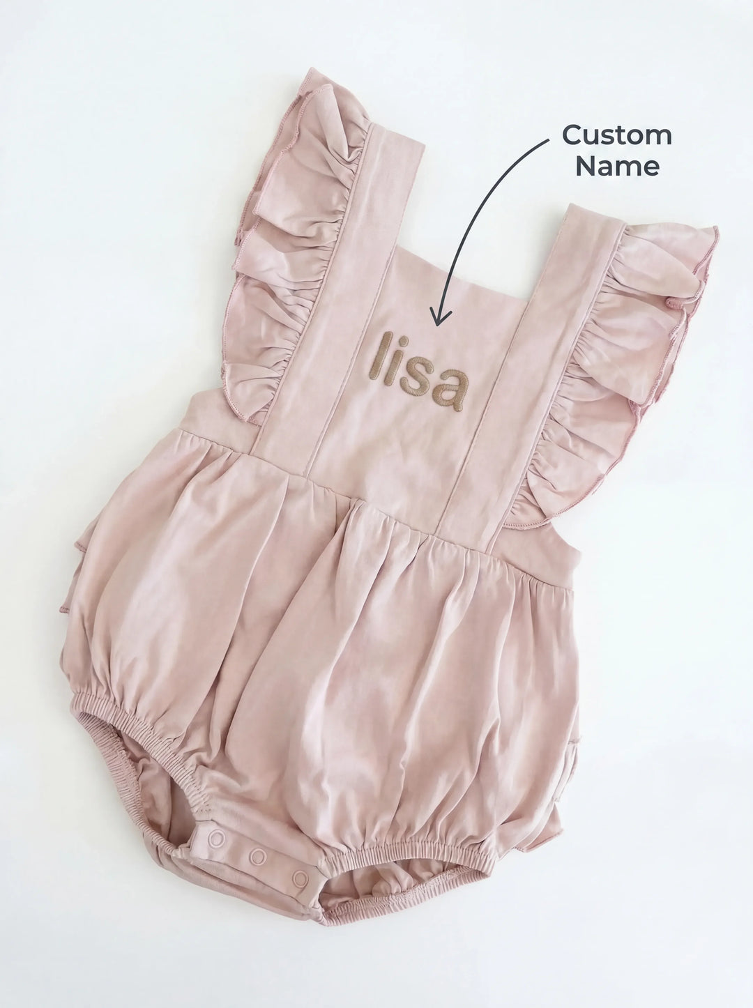 Custom Name Bamboo Cross Back Ruffle Bubble Romper