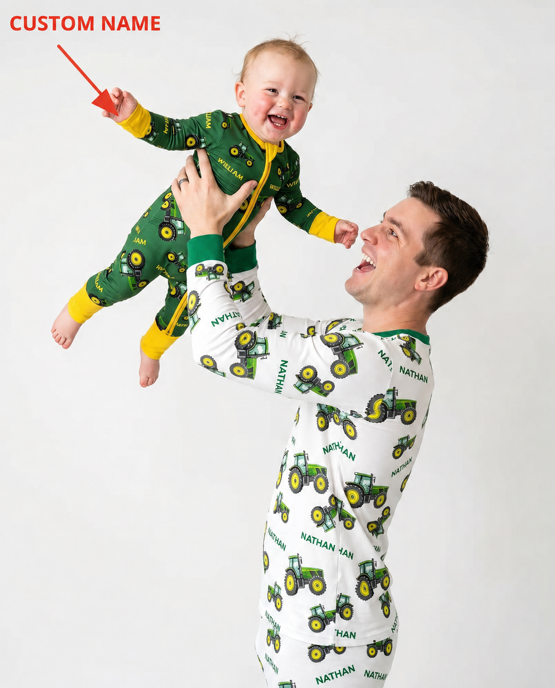 Custom Name Green Tractors Matching Daddy & Me Bamboo Convertible Zippy