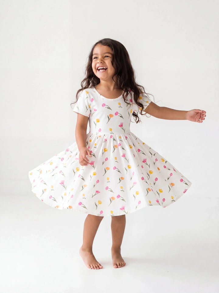 Soft Tulip Floral Spring Garden Bamboo Twirl Dress
