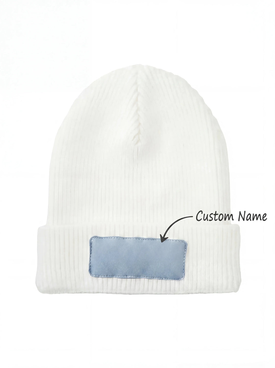 Custom Name Solid Color Leather Patch Beanie