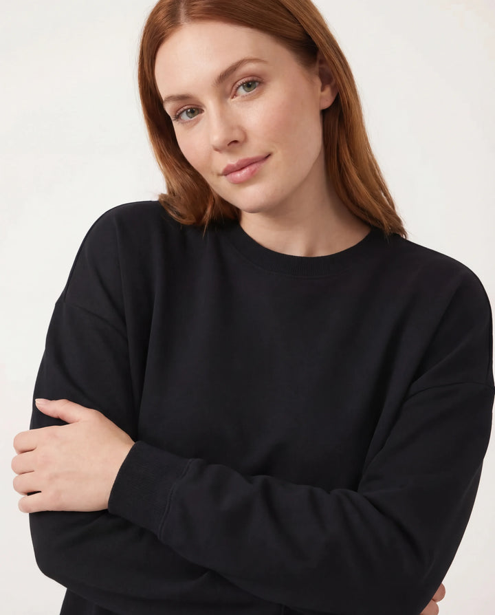 Sudadera Cuello Redondo de Bambú Negro para Mujer